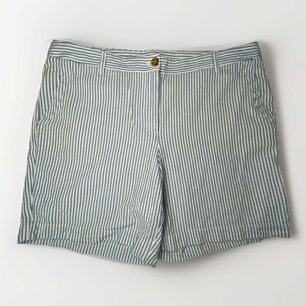 Talbots Relax Chino Short 12 Blue White Seersucker Stripe Cotton Coastal Preppy